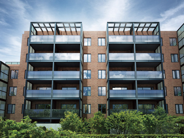 Shared facilities.  ["The ・ Grants "Exterior - Rendering] I was asked to appearance design, It does not depend on age and generation "universality", And is the philosophy of "secular Yuka" to deepen the flavor enough to go through the time. Brick tiles to the material, metal, It adopted the new and old a variety of taste, such as glass, In clever combination, Create a universal beauty that tradition and advanced are fused. further, Finely also sticking to the quality and finish of the material, Not only not faded, Yuku to enhance the further presence, Enduring the not worth was embodied.