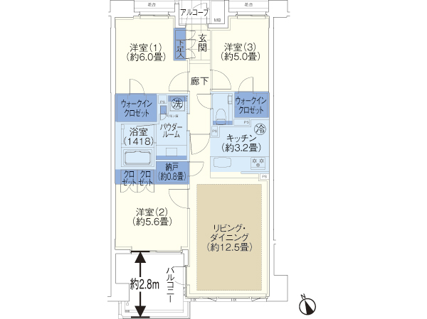  [The ・ Brights] B-D2 type ・ 3LDK + 2 walk-in closet + closet occupied area / 73.48 sq m balcony area / 8.36 sq m alcove area / 1.50 sq m