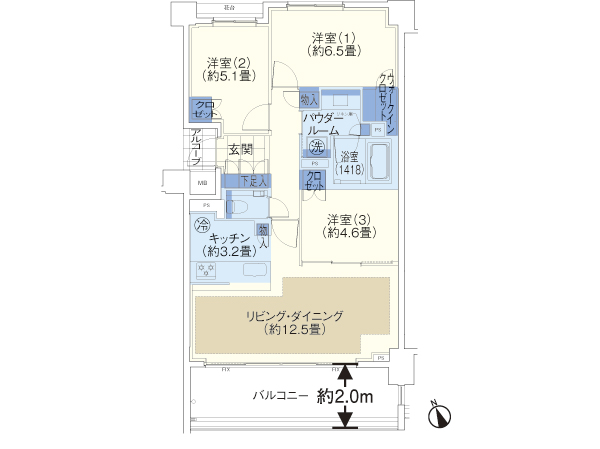  [The ・ Brights] B-F type ・ 3LDK + walk-in closet area occupied / 71.54 sq m  Balcony area / 13.40 sq m alcove area / 1.50 sq m