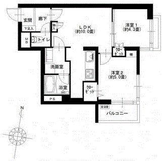 Floor plan. 2LDK, Price 30,900,000 yen, Occupied area 45.33 sq m , Balcony area 3.24 sq m