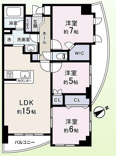 Floor plan. 3LDK, Price 47,800,000 yen, Occupied area 75.95 sq m , Balcony area 13.61 sq m