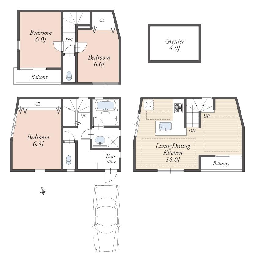 Floor plan. 55,800,000 yen, 3LDK, Land area 62.62 sq m , Building area 85.03 sq m