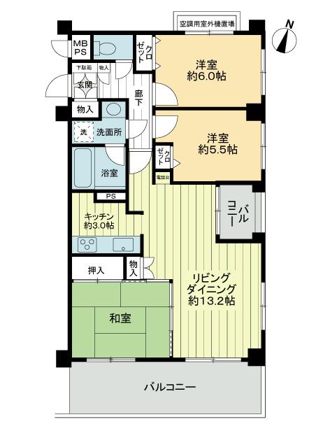 Floor plan. 3LDK, Price 38,800,000 yen, Occupied area 72.96 sq m , Balcony area 16.75 sq m