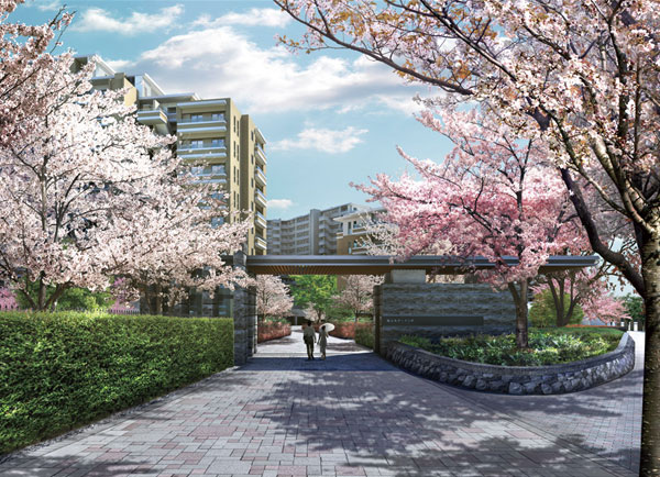 Shared facilities.  [Grand gate Rendering]  ※ Listings Exterior illustrations is slightly different from the actual one that drew on the basis of the drawings of the planning stage. Also, It might change in the future. It should be noted, Details of appearance ・ Equipment ・ Piping, etc., it has some omitted or simplified. Not a representation of the status of a particular season With regard to planting, It does not grow to about Rendering illustration at the time of completion. Regarding tile and various member is, There is a case where the appearance of such thing and texture is slightly different.