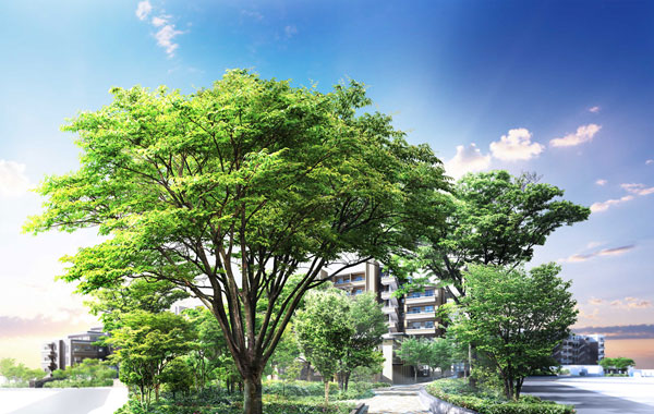 Exterior - Rendering ( ※ In fact a somewhat different in those drawn on the basis of the drawing of 1 planning stage. It may also be a change in the future. It should be noted that details ・ Equipment ・ Piping, etc., it has some omitted or simplified. Planting is not grow to about illustration at the time of completion, rather than those that have been expressed a particular season. The real thing and texture with regard to the tile and various member ・ There is a case where the appearance of such colors are different)