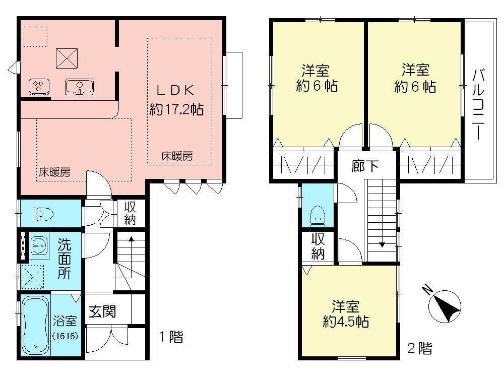 Floor plan. (1 Building), Price 62,800,000 yen, 3LDK, Land area 90.6 sq m , Building area 81.97 sq m