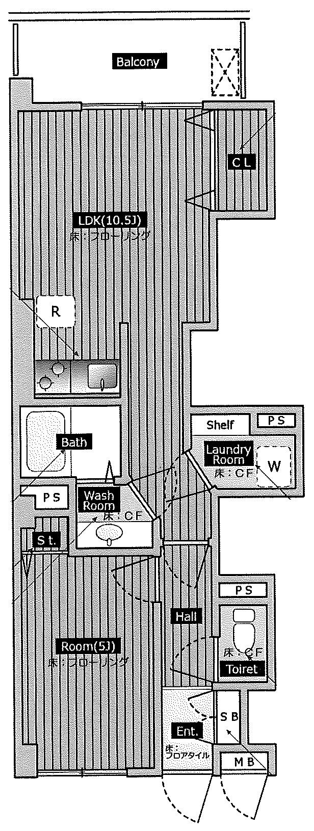 Floor plan. 1LDK, Price 14.9 million yen, Occupied area 38.88 sq m , Balcony area 5.4 sq m
