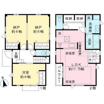 Floor plan. Price 59,800,000 yen, 1LDK+2S, Land area 94.39 sq m , Building area 85.09 sq m
