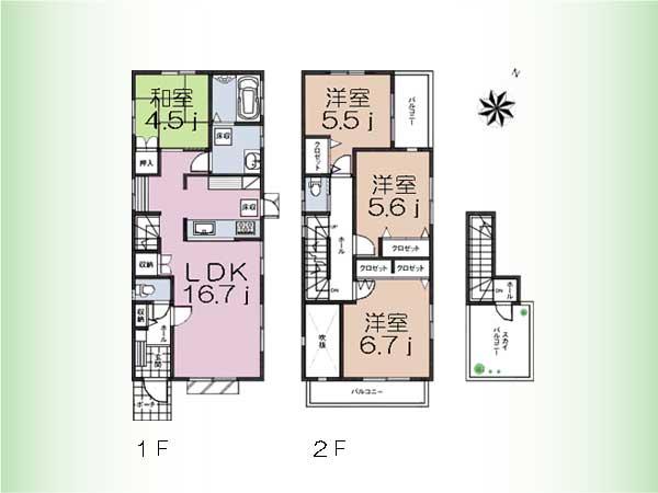 Floor plan. (7 Building), Price 49,800,000 yen, 4LDK, Land area 136.69 sq m , Building area 95.42 sq m