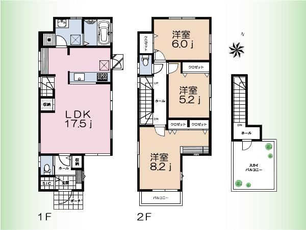 Floor plan. (3 Building), Price 49,800,000 yen, 3LDK, Land area 100.98 sq m , Building area 93.76 sq m