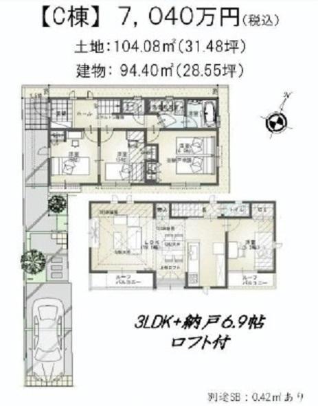 Floor plan. (C), Price 70,400,000 yen, 3LDK+S, Land area 104.08 sq m , Building area 94.4 sq m
