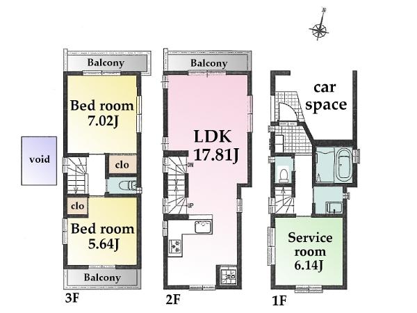 Floor plan. (C Building), Price 56,800,000 yen, 2LDK+S, Land area 55.7 sq m , Building area 91.36 sq m