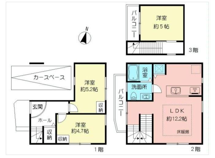 Floor plan. 46,800,000 yen, 3LDK, Land area 52.76 sq m , Building area 76.92 sq m