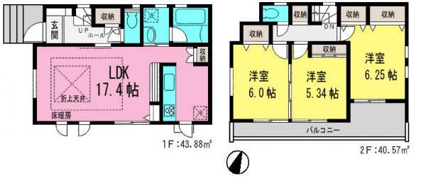 Floor plan. 63,800,000 yen, 3LDK, Land area 106.23 sq m , Building area 84.45 sq m