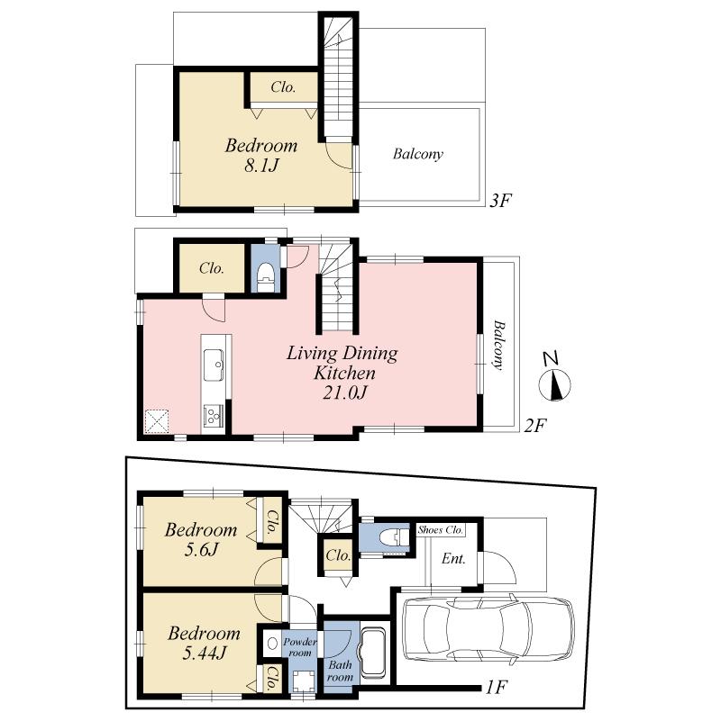 Floor plan. 67,800,000 yen, 3LDK, Land area 70.07 sq m , Building area 93.94 sq m
