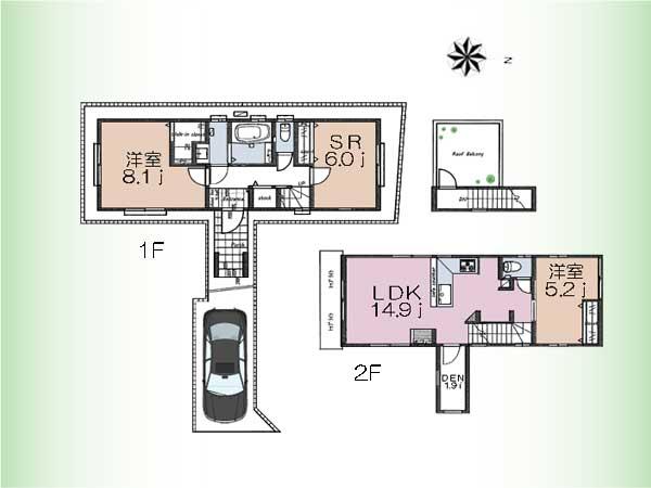 Floor plan. (1 Building), Price 60,800,000 yen, 2LDK+S, Land area 94.6 sq m , Building area 87.21 sq m