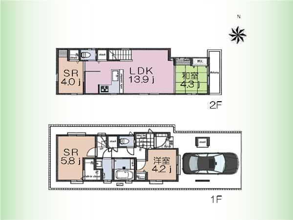 Floor plan. (3 Building), Price 65,800,000 yen, 2LDK+2S, Land area 74.84 sq m , Building area 76.99 sq m