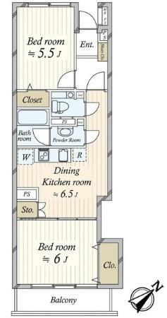 Floor plan. 2DK, Price 16.3 million yen, Footprint 45.7 sq m , Balcony area 4.1 sq m
