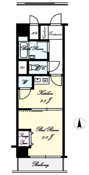 Floor plan. 1K, Price 21,800,000 yen, Occupied area 22.82 sq m , Balcony area 3.02 sq m top floor Facing south