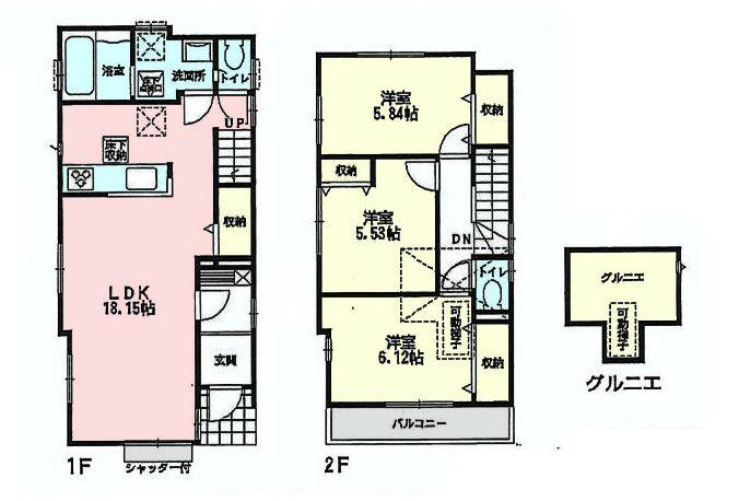 Floor plan. 56,800,000 yen, 3LDK, Land area 105.61 sq m , Building area 86.42 sq m