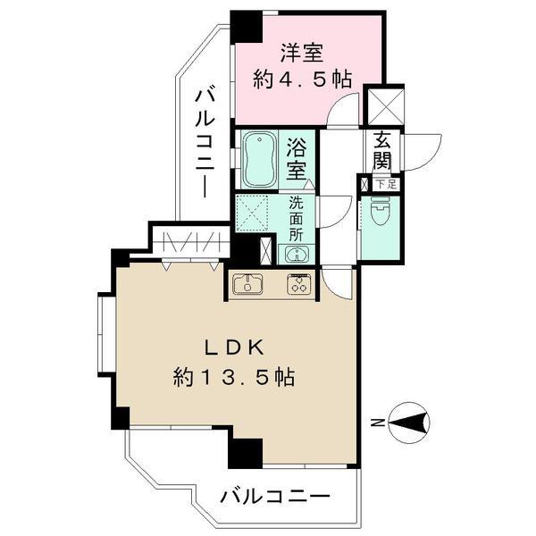 Floor plan. 1LDK, Price 31,800,000 yen, Occupied area 42.24 sq m , Balcony area 9.1 sq m square room. Single person ・ DINKS direction.