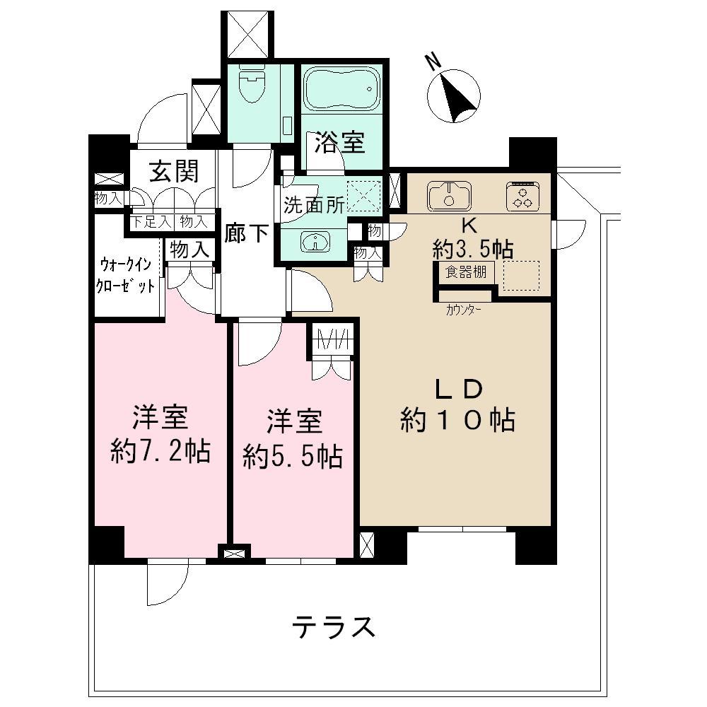 Floor plan. 2LDK, Price 49,900,000 yen, Occupied area 62.52 sq m living dining and living room are independent, It has become a easy-to-use Mato.