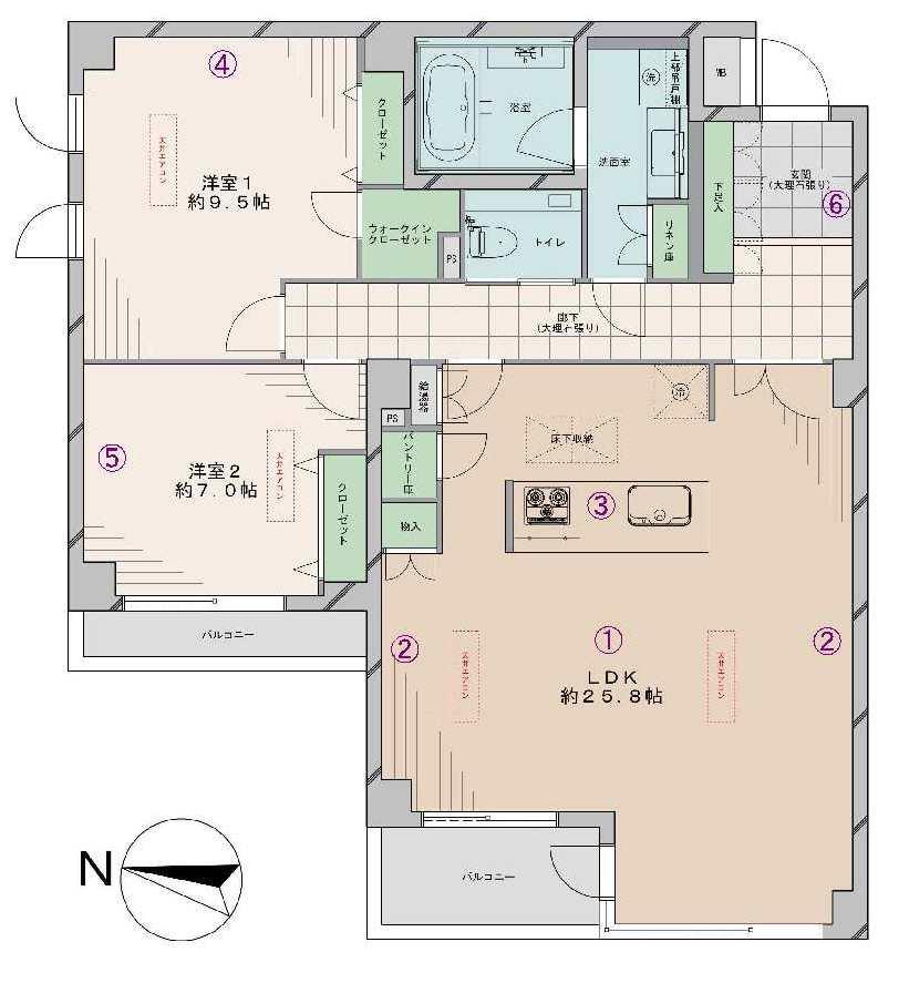 Floor plan. 2LDK, Price 69,800,000 yen, Footprint 100.99 sq m , Balcony area 9.09 sq m