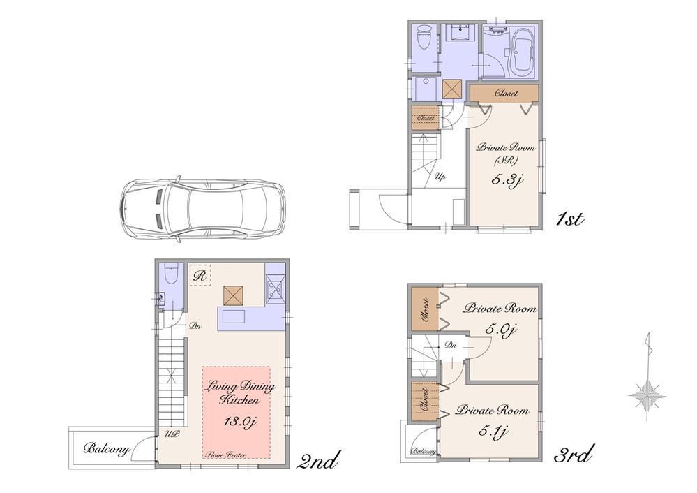 Floor plan. (B Building), Price 53,800,000 yen, 2LDK+S, Land area 61.2 sq m , Building area 74.53 sq m