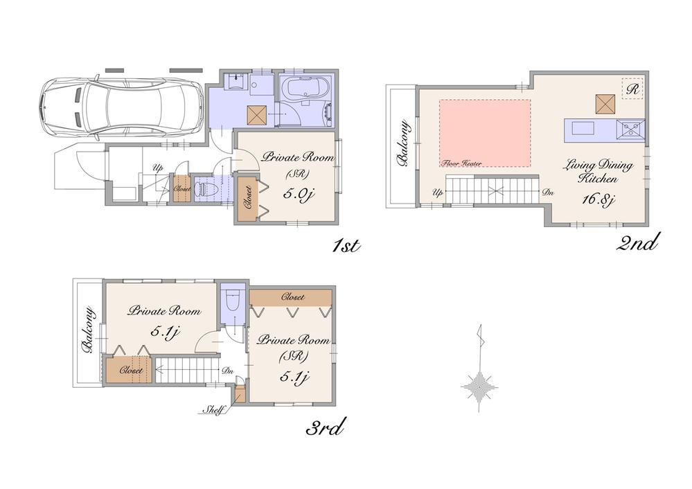 Floor plan. (A Building), Price 59,800,000 yen, 1LDK+2S, Land area 51.13 sq m , Building area 88.14 sq m