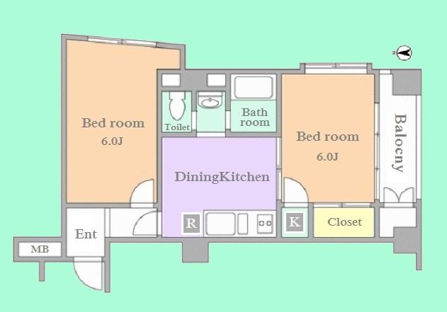 Floor plan. 2DK, Price 29,800,000 yen, Footprint 43.3 sq m , Balcony area 4.01 sq m