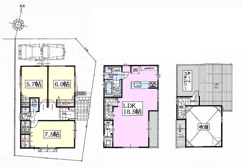 Floor plan. 69,800,000 yen, 3LDK, Land area 86.67 sq m , Building area 86.46 sq m J Building Mato