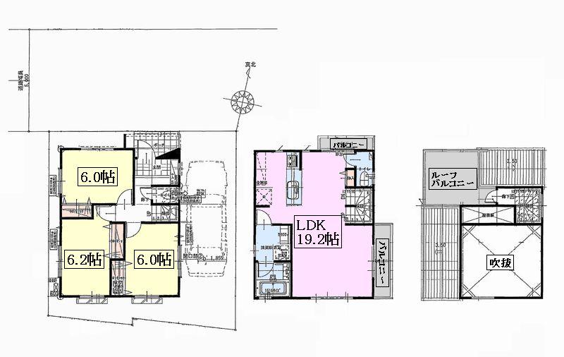 Floor plan. 69,800,000 yen, 3LDK, Land area 86.67 sq m , Building area 86.46 sq m H Building Mato