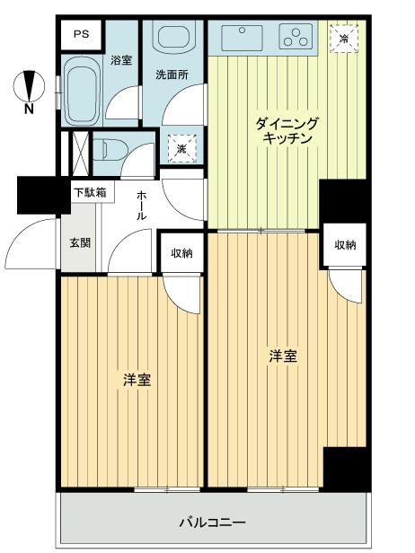 Floor plan. 2DK, Price 22,800,000 yen, Occupied area 43.62 sq m , Balcony area 7.87 sq m