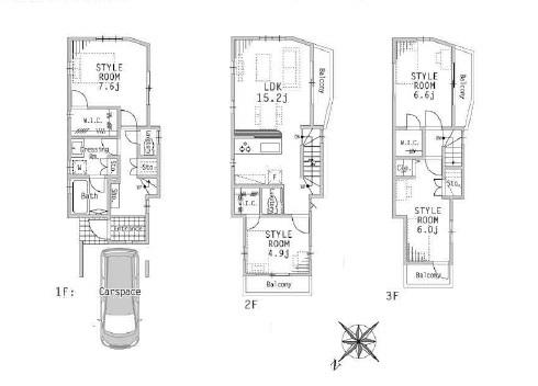 Floor plan. (1 Building), Price 57,900,000 yen, 4LDK, Land area 76.7 sq m , Building area 109.17 sq m