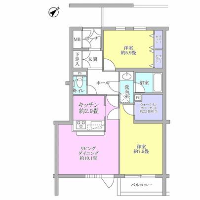 Floor plan.  [2LDK] Southeast direction.
