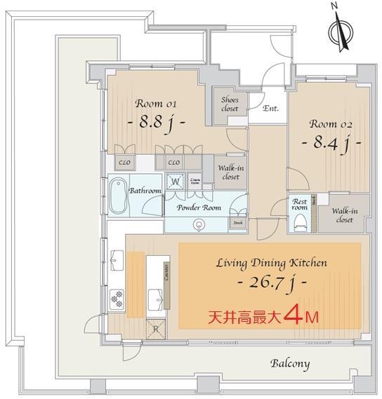Floor plan. 2LDK, Price 99,800,000 yen, The area occupied 100.8 sq m