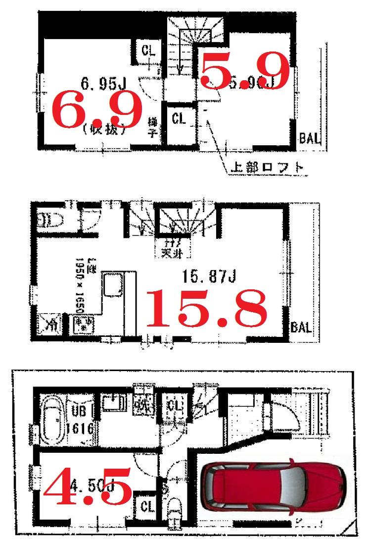 Floor plan. (C Building), Price 47,800,000 yen, 3LDK, Land area 50.7 sq m , Building area 78.89 sq m