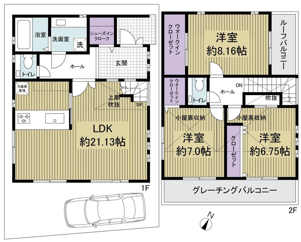Floor plan. 89,800,000 yen, 3LDK, Land area 93.16 sq m , Building area 103.22 sq m
