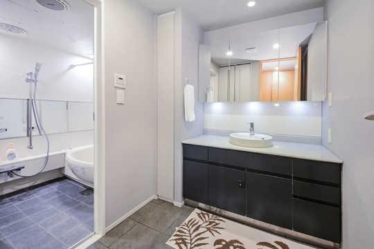 Wash basin, toilet. It is simple and wash room with cleanliness.