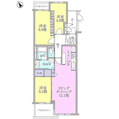 Floor plan. Sunshine for the 3 floor of a three-storey ・ View is good. 3LD of 71.09 sq m ・