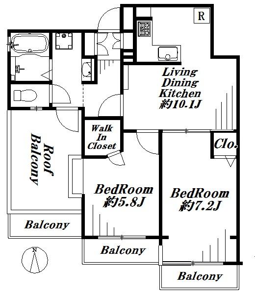 Floor plan. 2LDK, Price 32,900,000 yen, Occupied area 52.86 sq m , Balcony area 6.6 sq m