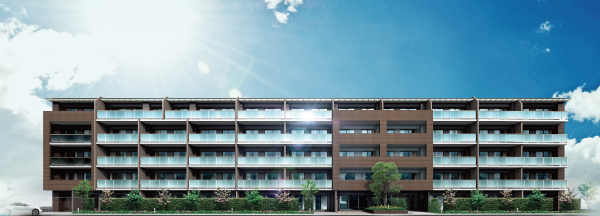 Shared facilities.  [Exterior - Rendering] Spread calm street, Nestled in the simple form of the ground five floors to blend seamlessly in Setagaya residential area "Century Osan Chitose". And the elegant tone of the tile, Urban form wrapped in glass of the balcony handrail, Many of planting that is disposed so as to surround the site.  The contrast will produce a beautiful appearance.