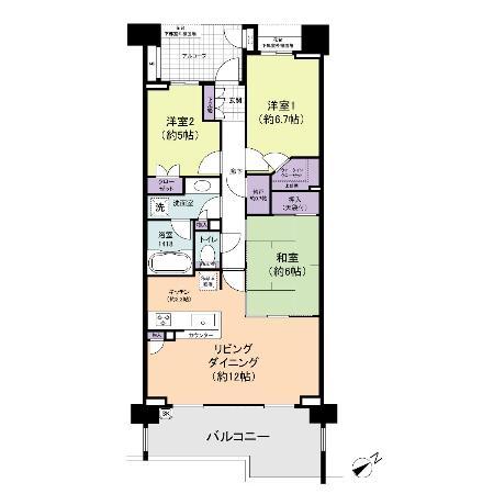 Floor plan. 3LDK, Price 46,800,000 yen, Occupied area 75.27 sq m , Balcony area 14.49 sq m southeast, A bright room without a front wing, Highly independent alcove, Storeroom 0.7 Pledge, Walk-in closet, etc., Storage of enhancement