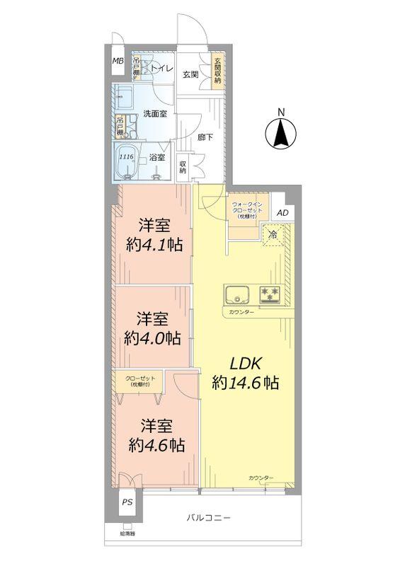 Floor plan. 3LDK, Price 31,990,000 yen, Occupied area 65.86 sq m , Balcony area 7.42 sq m