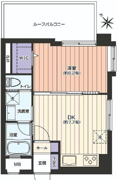 Floor plan. 1DK, Price 18.5 million yen, Occupied area 32.34 sq m , Balcony area 10.29 sq m