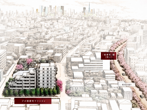 Other.  [The city bears the name of Sakura, As Residence inherit a beautiful landscape] It resonates in the mind of land, How to beautifully inheritance. Hill of Denentoshi Tokyu, Sakurashinmachi. Receiving the pride and affection that has been handed down to cherry trees, In order to connect to the future. Lasting the richness of the mansion, In order to carve as a reliable target. And birth entrusted the "permanent of intention" to all 73 House "Geo Sakurashinmachi Kurasshii". (Local peripheral Illustration)