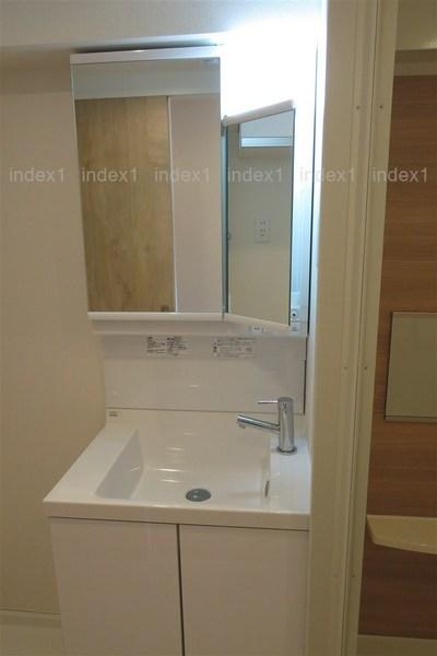 Wash basin, toilet. Washroom of calm feeling