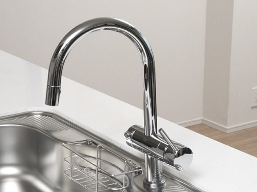Kitchen.  [Water purifier integrated hand shower faucet] Water purifier integrated faucet delicious water is drinkable in a more clean. Washing can also be easier with a hand shower.