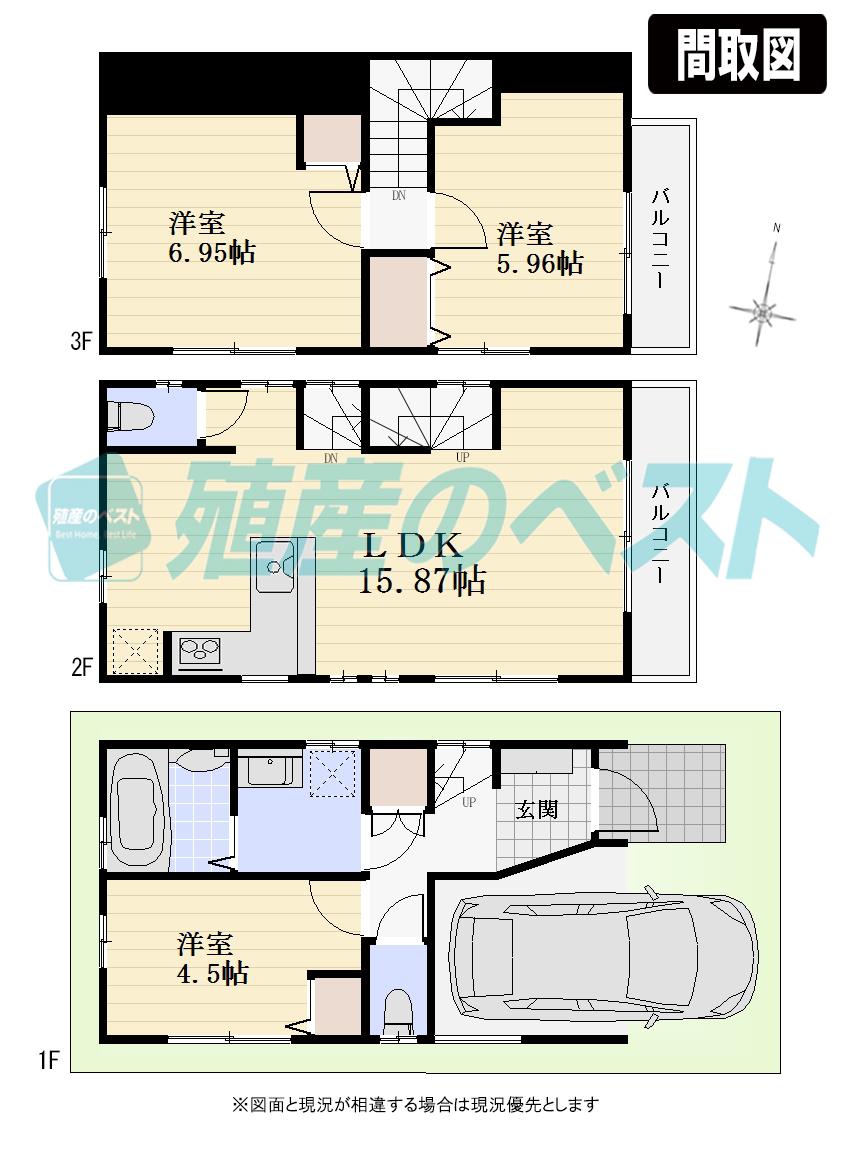 Floor plan. (C Building), Price 47,800,000 yen, 3LDK, Land area 50.7 sq m , Building area 88.26 sq m