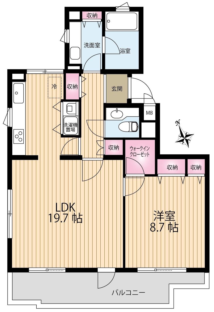 Floor plan. 1LDK, Price 39,800,000 yen, Occupied area 70.78 sq m , Balcony area 11.23 sq m